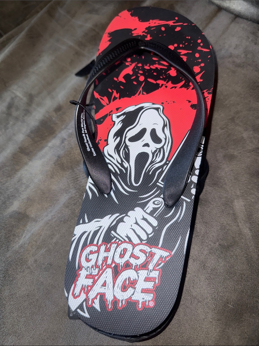 Ghost Face Scream Flip Flops Sandals Black Red Horror Movie Halloween Fun World